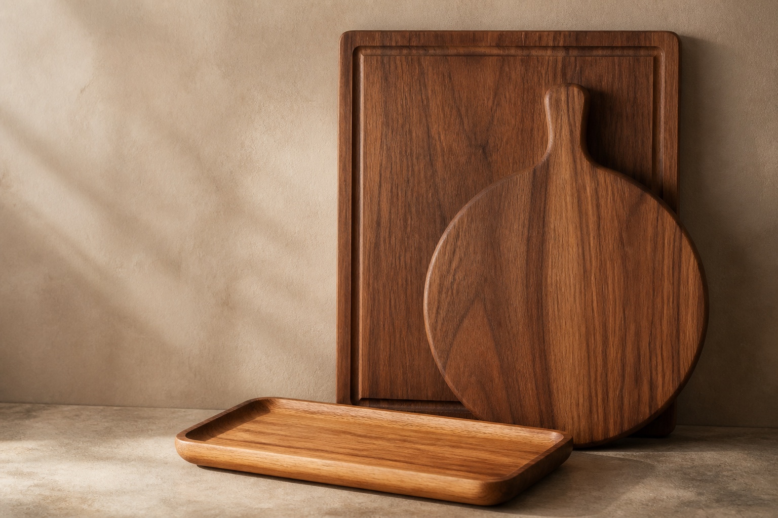 Custom wooden cutting board, round pizza board and serving tray