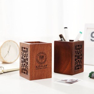 Wood desk pen holder